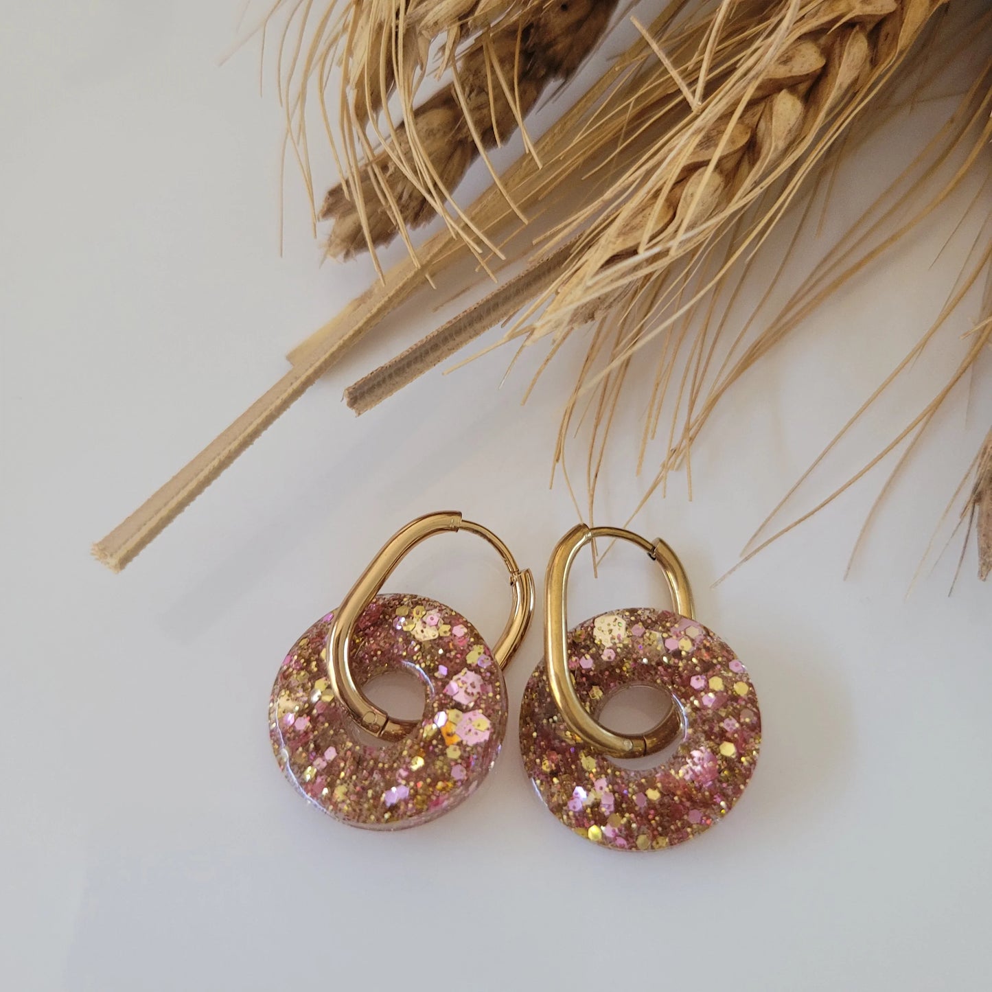 Boucles en résine | Donuts Rose & Or - L'Atelier de MyMy