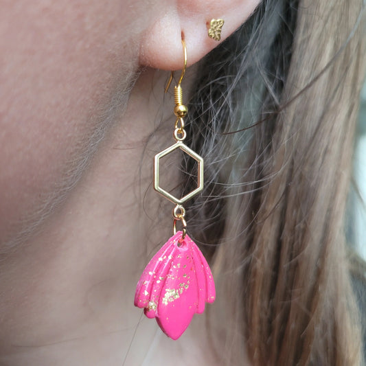 Boucles argile polymère | Pétale Rose & Or - L'Atelier de MyMy