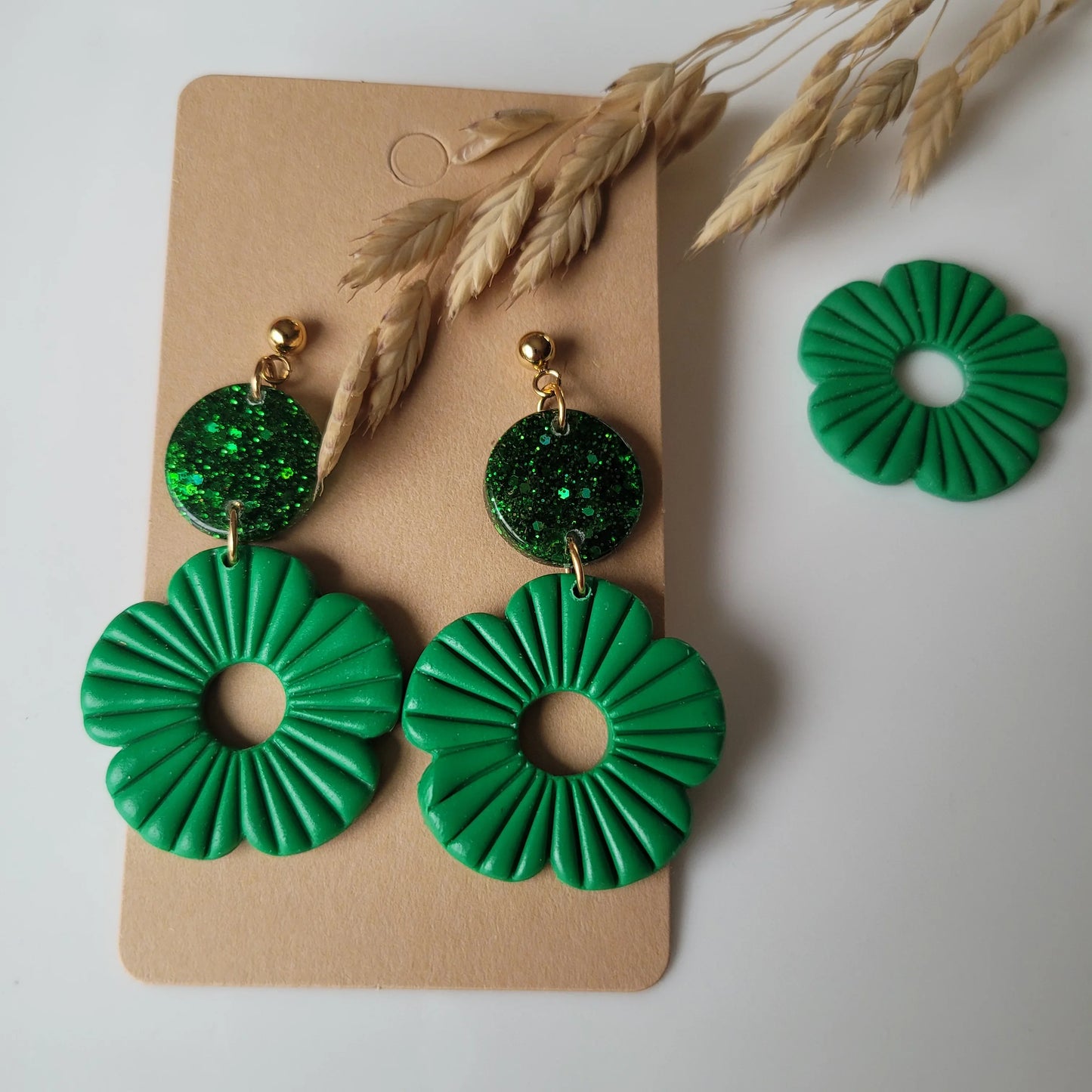 Boucles Duo Résine & Polymère | FloWer Vertes - L'Atelier de MyMy