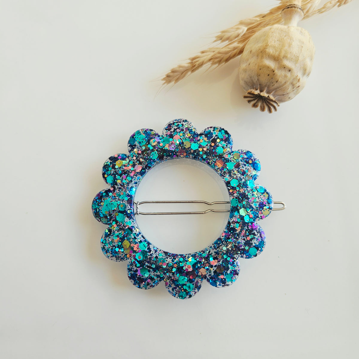 Barrettes en résine | Fleur Turquoise et Rose