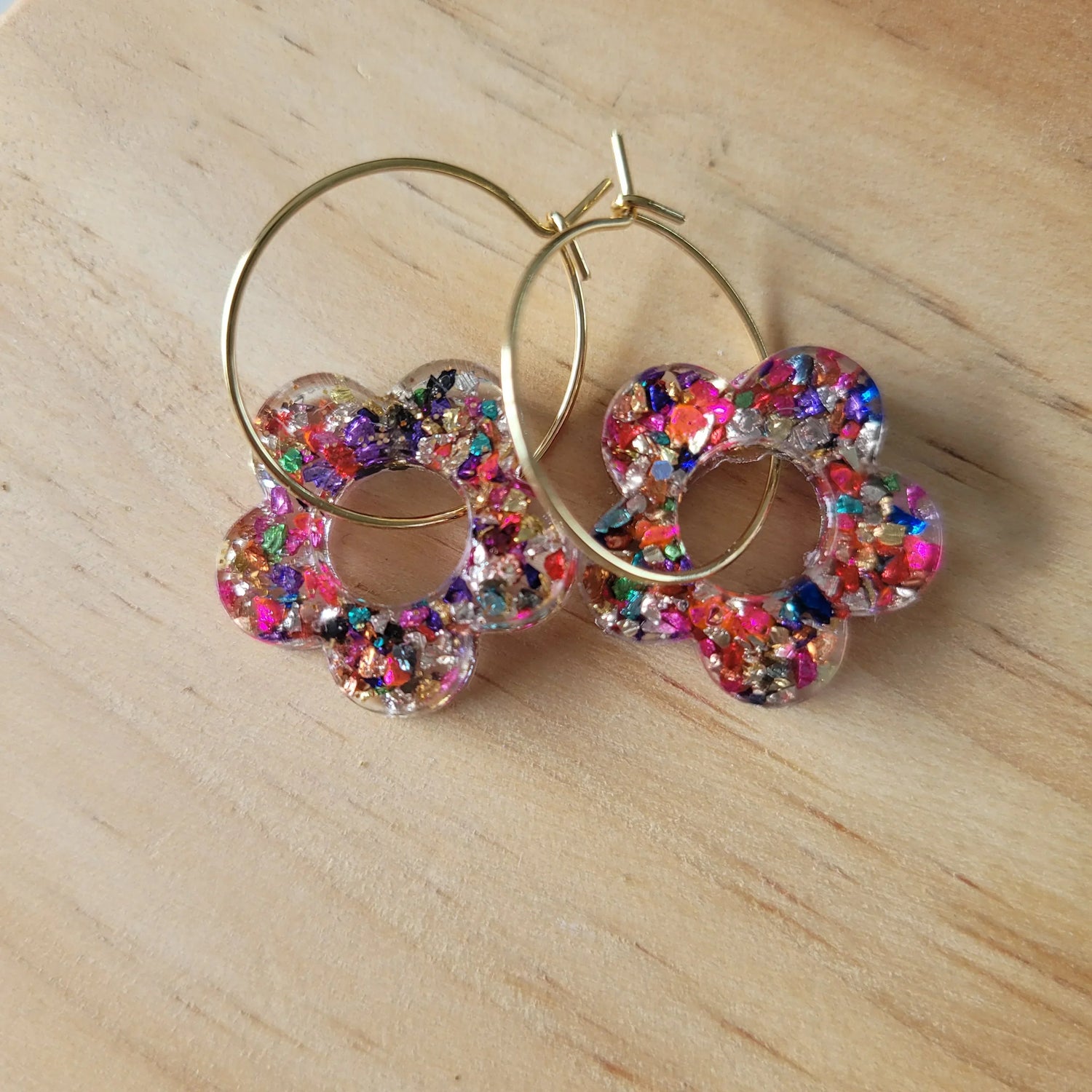 Boucles en résine ENFANT | Fleurs Multicolore - L'Atelier de MyMy