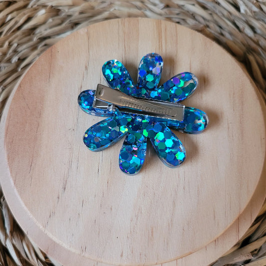 Barrettes en résine | Fleur Turquoise - L'Atelier de MyMy
