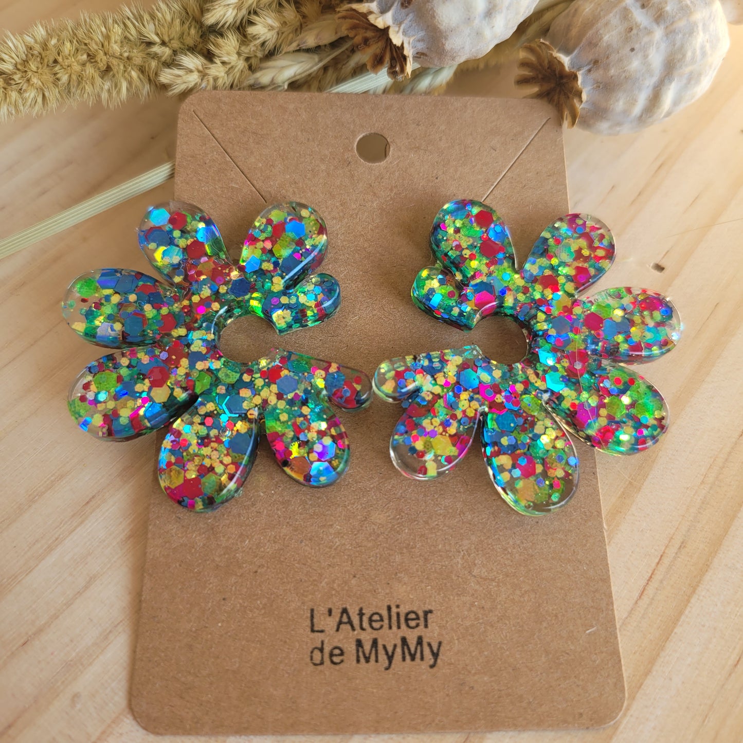 Boucles en résine | Corolles Multicolores