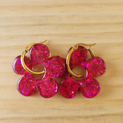Boucles en résine | Fleurs XL Fuchsia - L'Atelier de MyMy