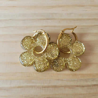Boucles en résine | Fleurs XL Or - L'Atelier de MyMy