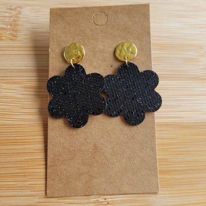 Boucles en Cuir | Fleurs Noir & Or