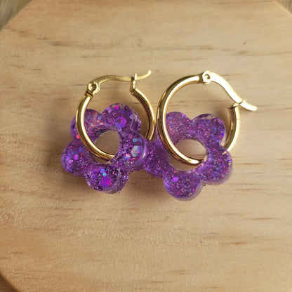Boucles en résine | Fleurs Violettes - L'Atelier de MyMy