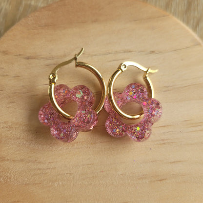 Boucles en résine | Fleurs Rose Pâle - L'Atelier de MyMy