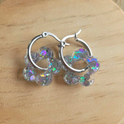 Boucles en résine | Fleurs Argent - L'Atelier de MyMy
