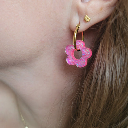 Boucles en résine | Fleurs Rose Pop - L'Atelier de MyMy