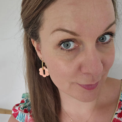 Polymer clay earrings | Orange and White Bloomy Tassels