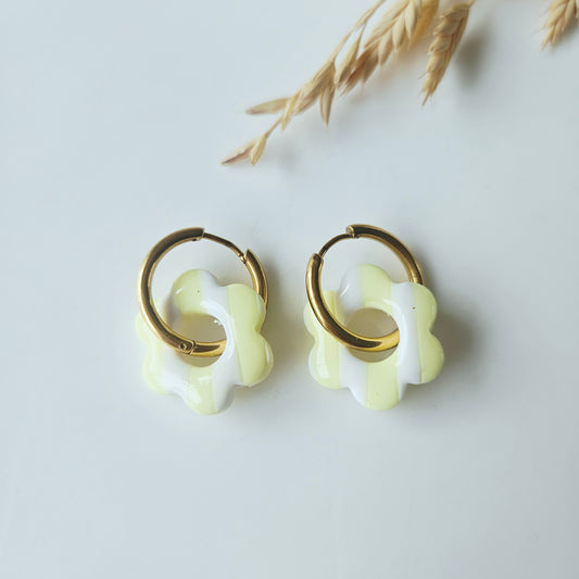 Boucles argile polymère | Pampilles Floréa Jaune et Blanc