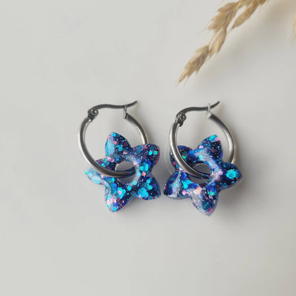Boucles en résine | Fleurs de Tiaré Bleu - L'Atelier de MyMy