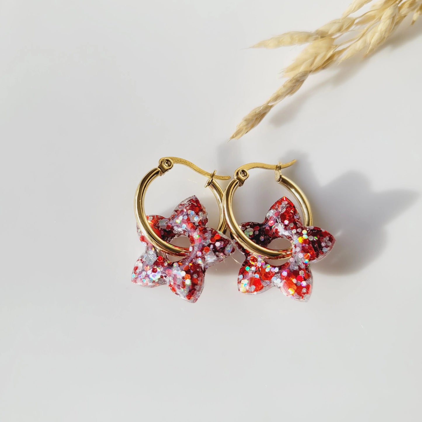 Boucles en résine | Fleurs de Tiaré Rouge & Argent