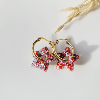 Boucles en résine | Fleurs de Tiaré Rouge & Argent
