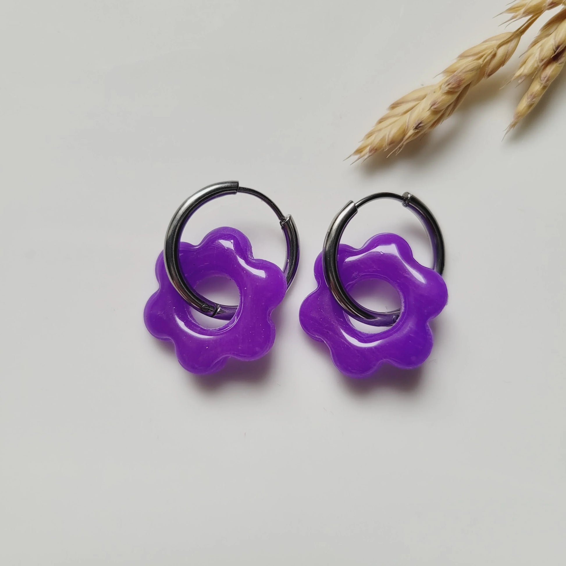 Boucles argile polymère | Pampilles Floréa Violet - L'Atelier de MyMy