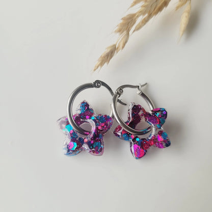 Boucles en résine | Fleurs de Tiaré Rose & Bleu - L'Atelier de MyMy
