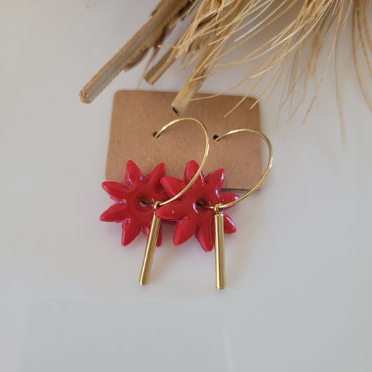 .Boucles argile polymère | Pampilles Étoilées Rouge