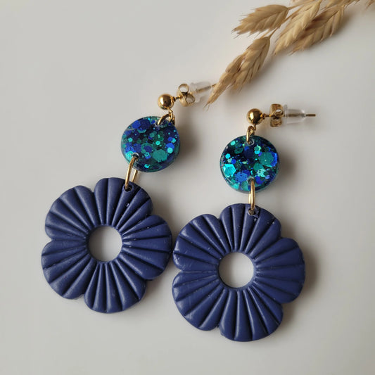 Boucles Duo Résine & Polymère | FloWer Bleu - L'Atelier de MyMy