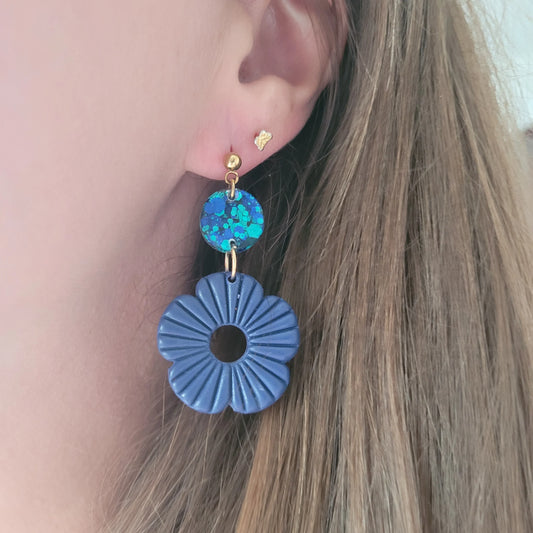 Boucles Duo Résine & Polymère | FloWer Bleu - L'Atelier de MyMy
