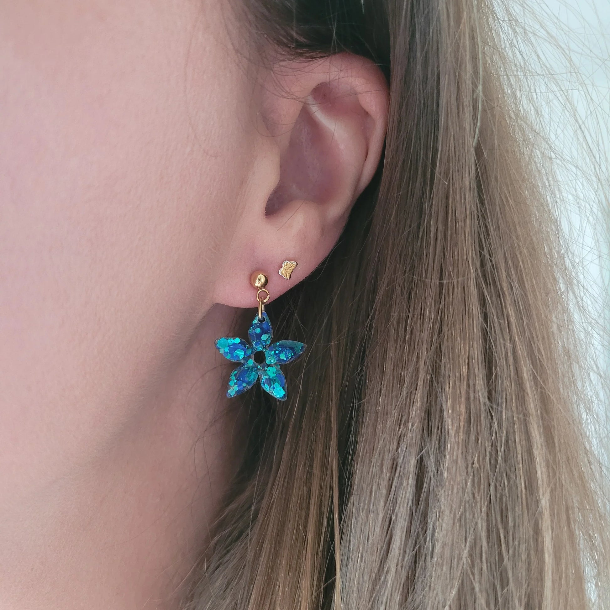 Boucles en résine | Fleurs de Jasmin Bleu Turquoise - L'Atelier de MyMy