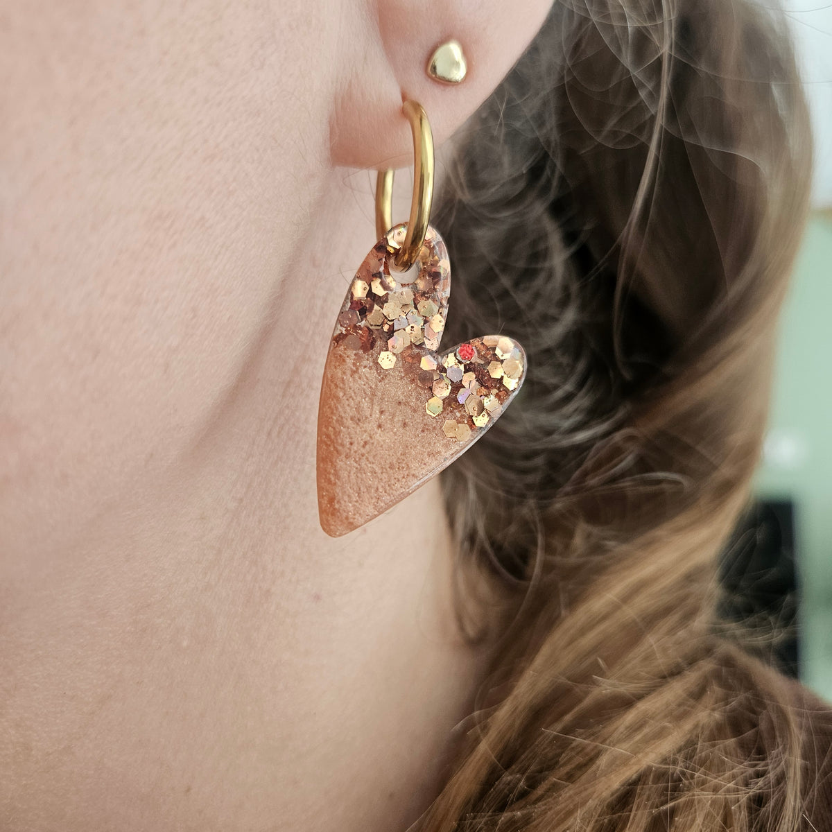 Boucles en résine | Coeur Marron