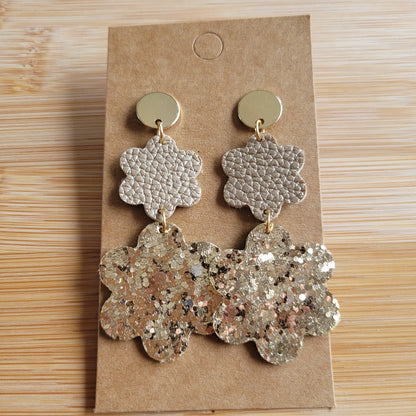 Boucles en Cuir | Fleurs Dorées Double