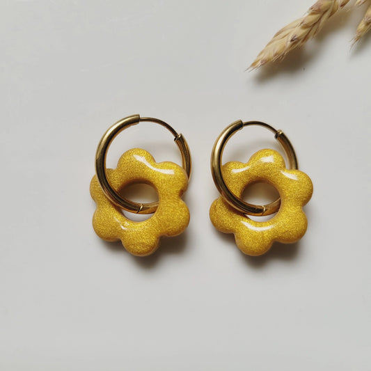 Boucles argile polymère | Pampilles Floréa Or - L'Atelier de MyMy