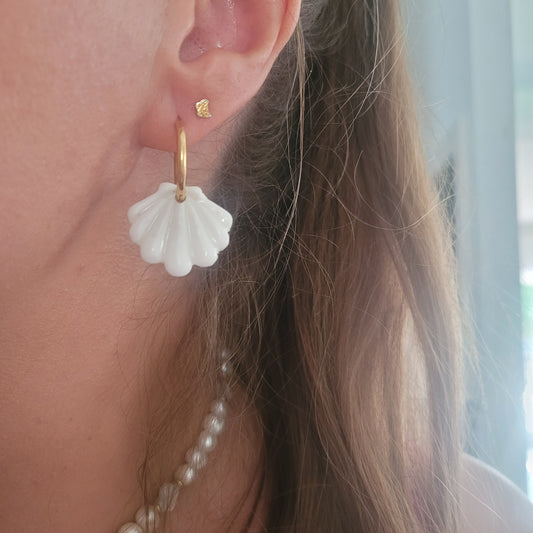 ..Boucles argile polymère | Coquillage Blanc