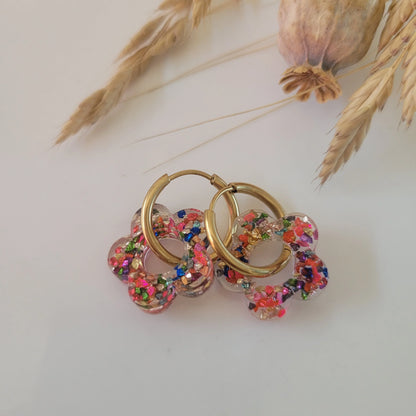 Boucles en résine | Fleurs Multicolore - L'Atelier de MyMy
