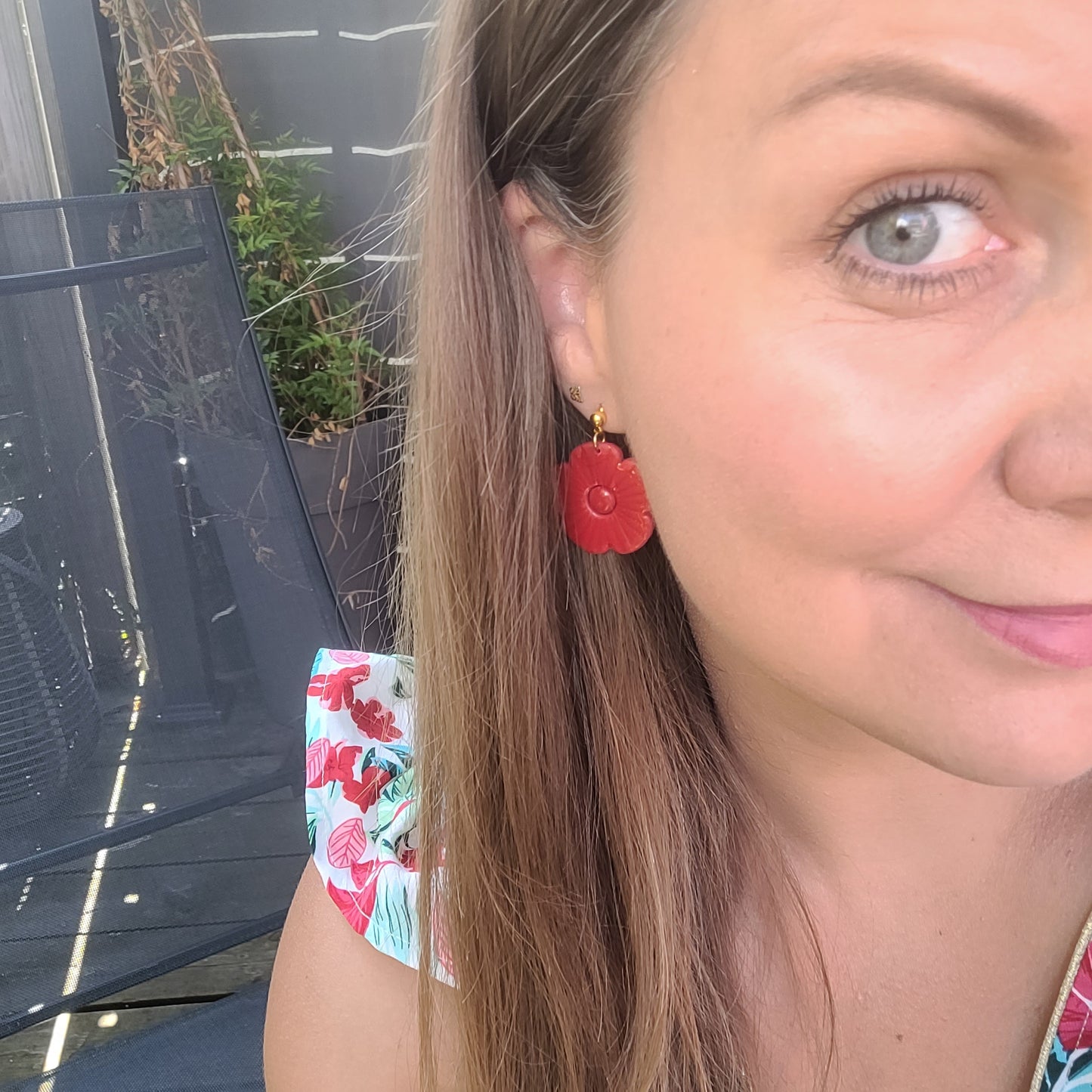 .Boucles argile polymère | Flower Power Rouge