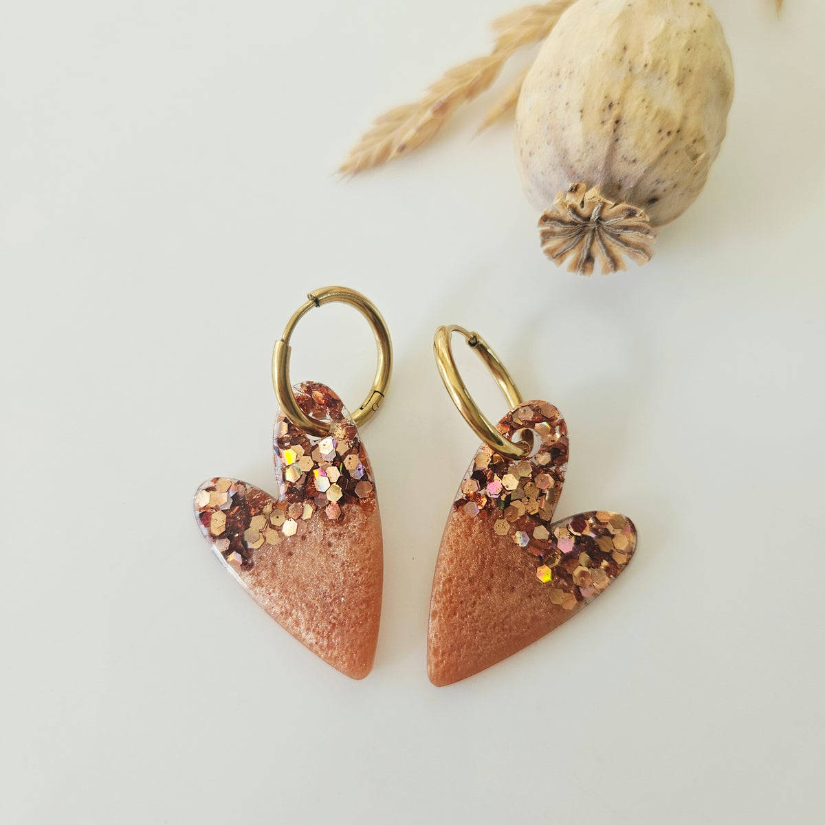 Boucles en résine | Coeur Marron