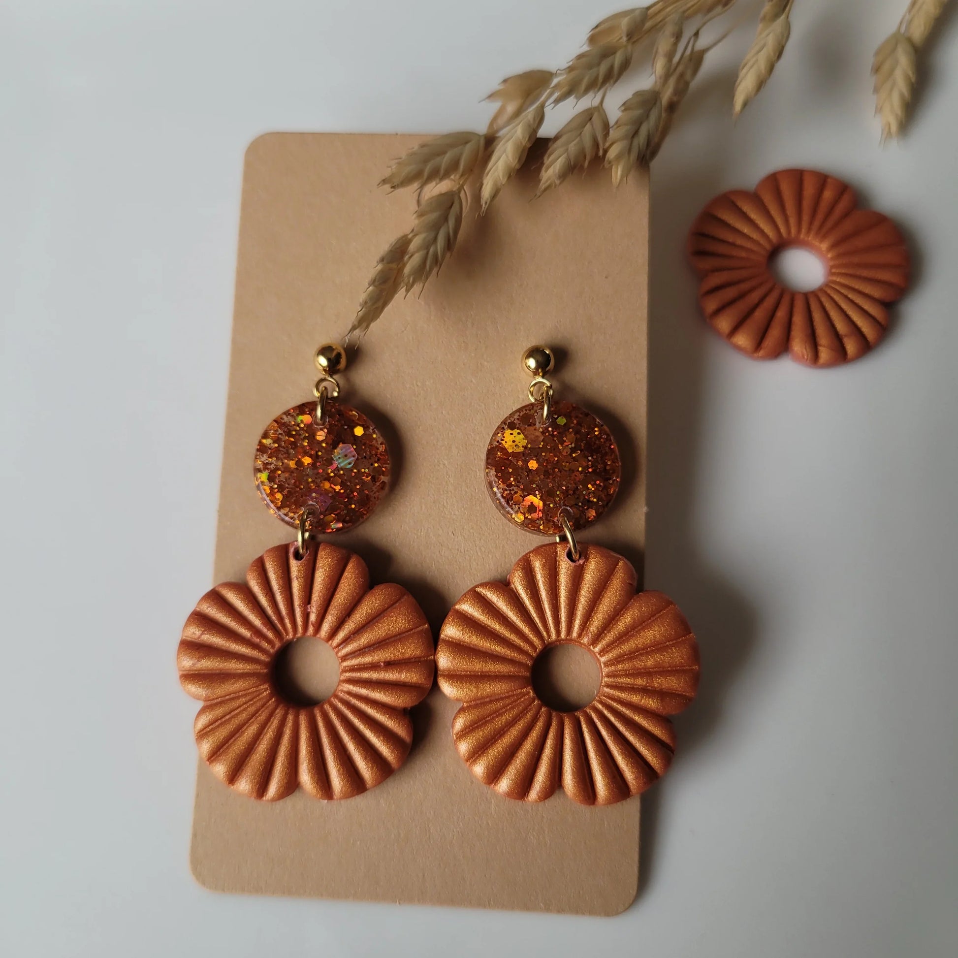 Boucles Duo Résine & Polymère | FloWer Cuivre - L'Atelier de MyMy