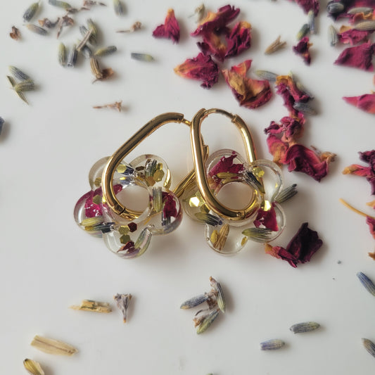 .Boucles en résine | Fleurs de Lavandin & Pétales de Roses
