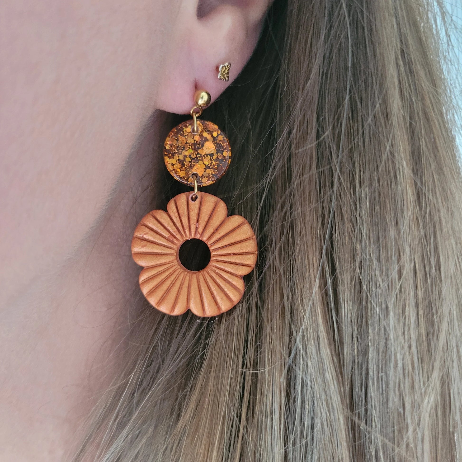 Boucles Duo Résine & Polymère | FloWer Cuivre - L'Atelier de MyMy