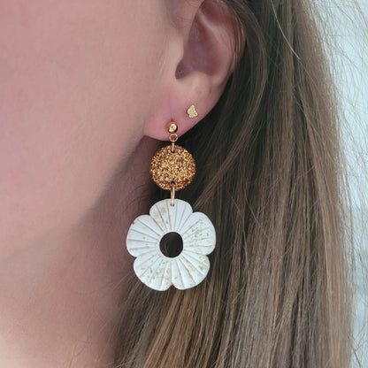 Boucles Duo Résine & Polymère | FloWer Blanches - L'Atelier de MyMy