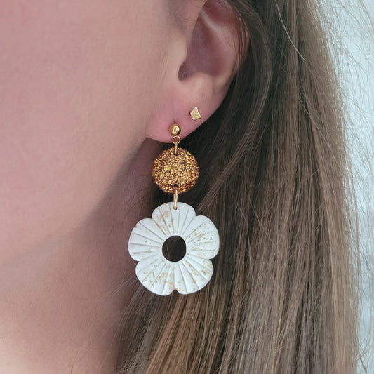 Boucles Duo Résine & Polymère | FloWer Blanches - L'Atelier de MyMy