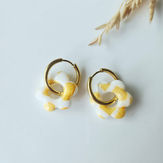 Boucles argile polymère | Pampilles Floréa Blanc et Or