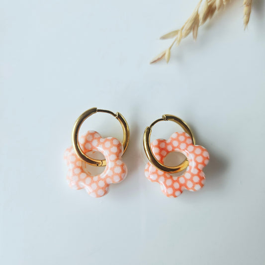 Boucles argile polymère | Pampilles Floréa orange et blanc