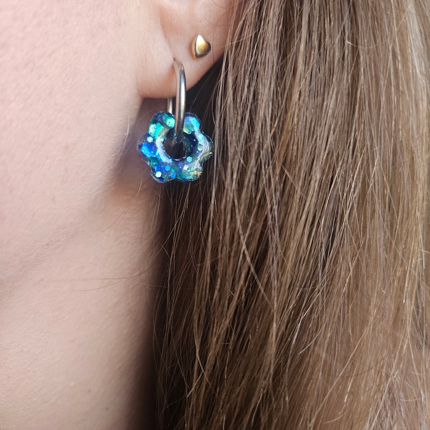 Boucles en résine | Mini Fleurs Turquoise