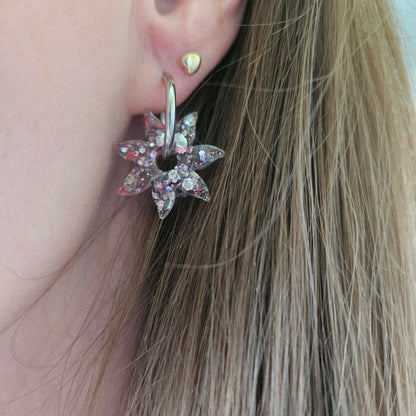 Boucles en résine | Soleil Rose,Argent