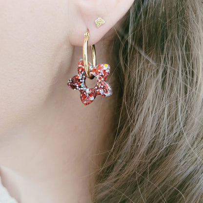 Boucles en résine | Fleurs de Tiaré Rouge & Argent