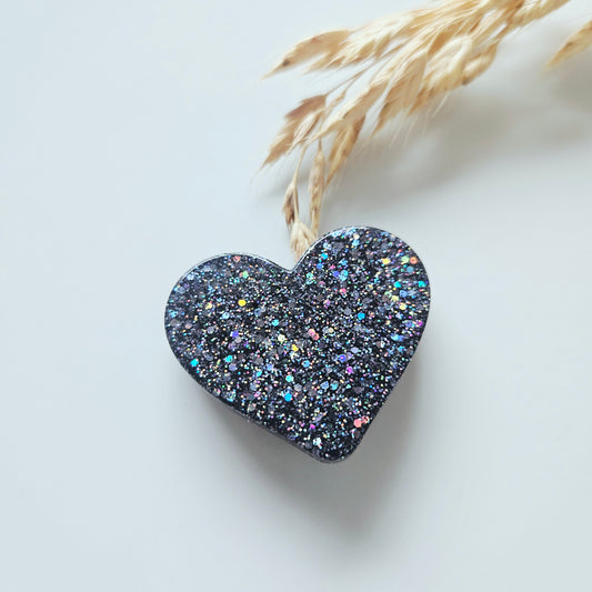 Broche en résine | Coeur Noir pailletée