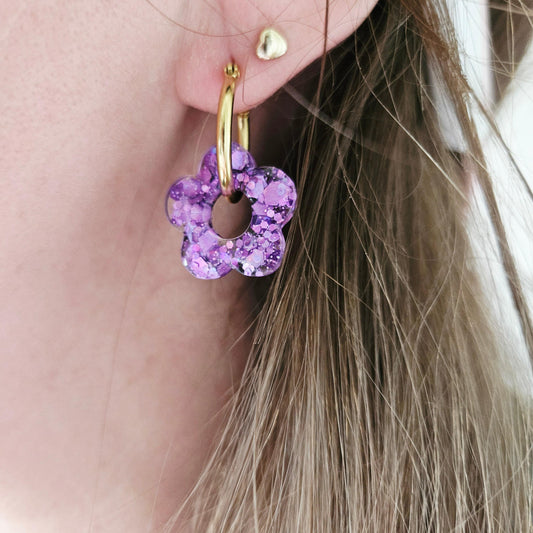Boucles en résine | Fleurs Violettes