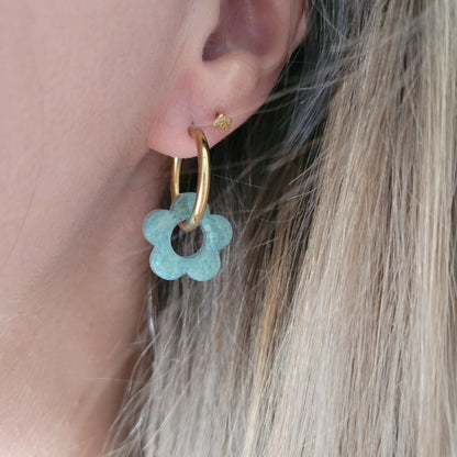 Boucles en résine | Fleurs Nacrées Vert - L'Atelier de MyMy