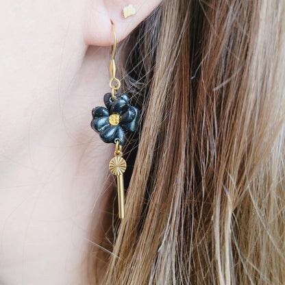 Boucles argile polymère | Flora Noir pailletée