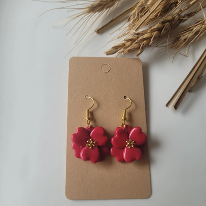 Boucles argile polymère | Éclosion Florale Rouge - L'Atelier de MyMy