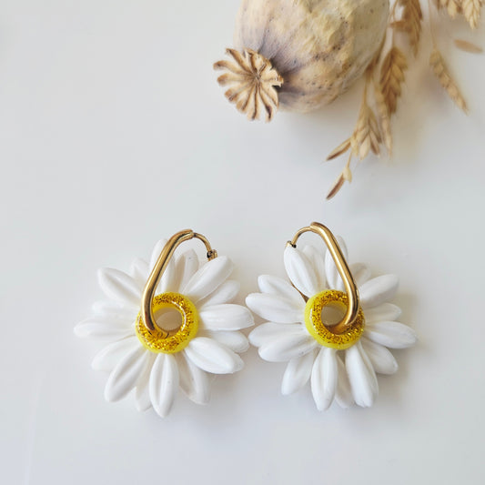 Boucles argile polymère | Pâquerettes Pailletées
