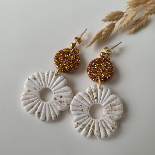 Boucles Duo Résine & Polymère | FloWer Blanches - L'Atelier de MyMy