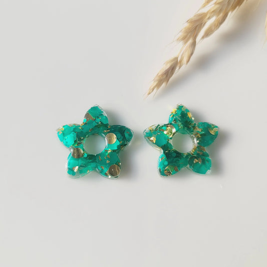 Boucles en résine | Fleurs de Tiaré Vert & Or - L'Atelier de MyMy
